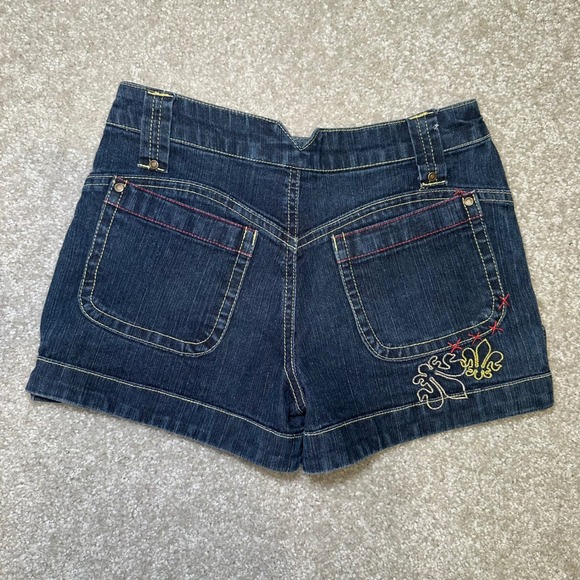 Y2k Vtg‎  Junior Denim Shorts Fleur de Lis Embroidery Embellished Blue Size 10 - Picture 5 of 6